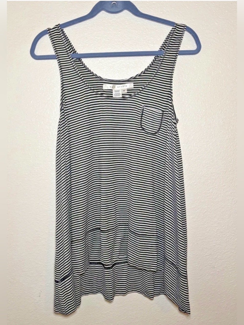 MAX STUDIO Tank Top Size M Black & Ivory Striped